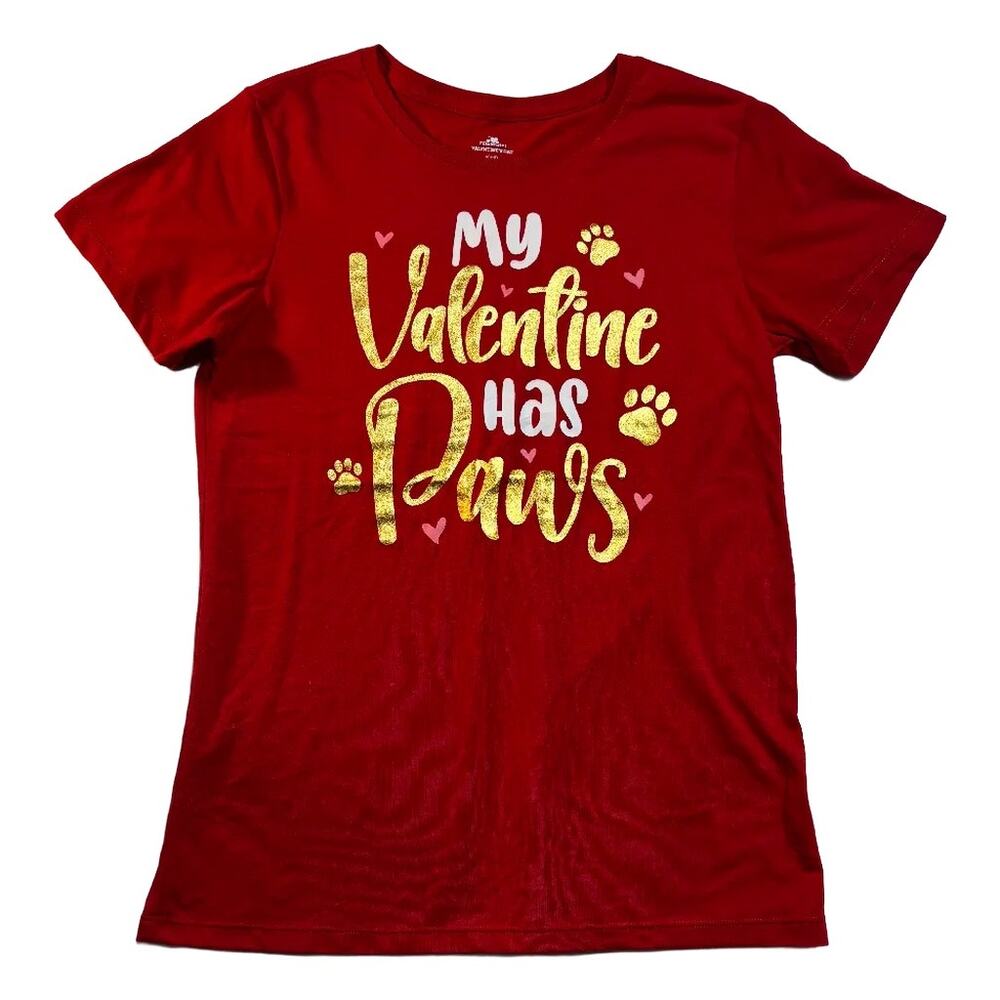 Way to Celebrate Kids S 4-6 Red My Valentine Has Paws Graphic T-Shirt Dog Love